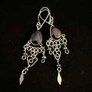 Elegant Blue glass and alpaca Silver Dangle Earrings